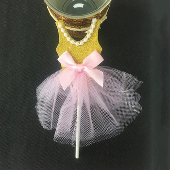 5Pcs Sclipici Costume Rochie Toppers Tort de Balerina Fusta Cupcake Ponturi pentru Fete Temă Ziua de naștere Partidul Decor(de Aur)