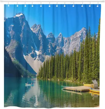 Albastru Munte Maiestuos Lac în Canada Morenă Alberta Verde Perdeaua de la Duș Material Impermeabil 72 x 72 Cm Set cu Cârlige