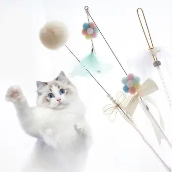3PCS Cat Teaser Bagheta Fals Pene Pisoi Teaser Stick Cat Interactive Jucărie de Pluș Jucărie Pisica Formare pentru animale de Companie Jucărie Pentru Pisici Pet Supplies