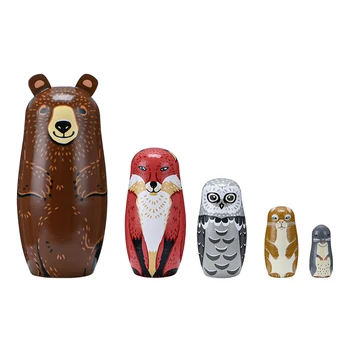 1 Set din Lemn de Păpuși Cuiburi rusă Păpuși Matrioșka Babushka Vopsea de Mână Urs pentru cele mai Bune Urări pentru Copii Cadouri Artizanale Papusa Casa Decor