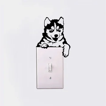 11*13cm Creative Câine Husky Comutator de Lumină Autocolant Amuzant computertoon Animale de Vinil Autocolante de Perete pentru Dormitor, Camera pentru Copii Decor Acasă