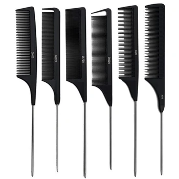 1BUC Părul Tuns Perii Rezistente la Căldură Salon de Black Metal Pin Coada Antistatic Pieptene Greu de Carbon de Taiere Pieptene