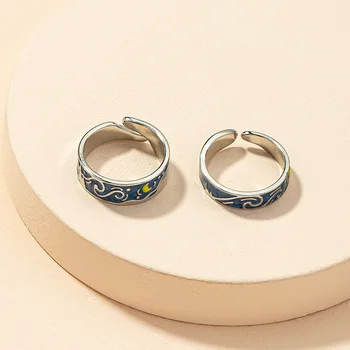 2 Buc/Set 2021 Uri La Modă Rodiu Email Albastru Stele Minimalist Deget Inelul Minimalism Moda Coreeană Femei Partid Bijuterii