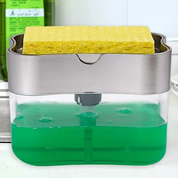 2 În 1 de Spălare Detergent Lichid Dozator de Presă-tip de Sapun Lichid Cutie Pompa de Organizator Cu Burete de Bucatarie Instrument de Baie Consumabile