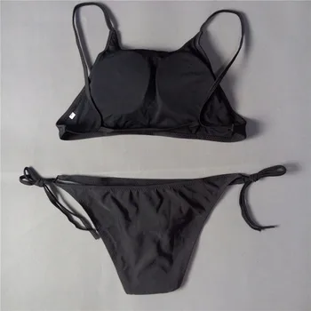 2017 negru high neck crop top sport costume de baie pentru femei,marca Criss-cross Funie Talie Joasa, costume de Baie,Bikini Brazilian sutien căptușit