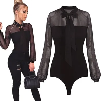2020 Black Lace Bodysuit Femei Maneca Lunga Body Stretch Doamnelor Tricou Corpul Topuri Tricou Salopeta Nou