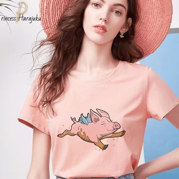 2020 Vara Noi Harajuku Estetice Scurt Tăiat Porc De Zbor Topuri Modelul De Imprimare Kawaii Tricou De Moda De Epocă Amuzant Ropa Mujer