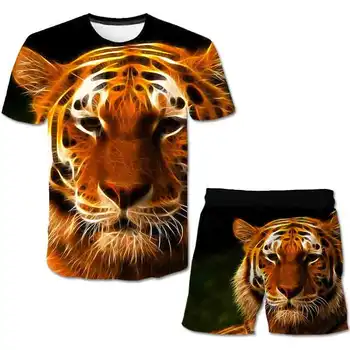 2021 Băieți Fete Costume de Haine de Vară pentru Copii tigru T-Shirt Short Pant 2-Bucata Set Haine Copii Casual Tinuta Sport Costum 4-14 Y