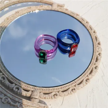 2021 Coreea De Noi, Pline De Culoare Transparent Cristal Stras Rășină Minimalist Acrilice Geometrie Inele Set Pentru Femei Fete Cadouri Bijuterii