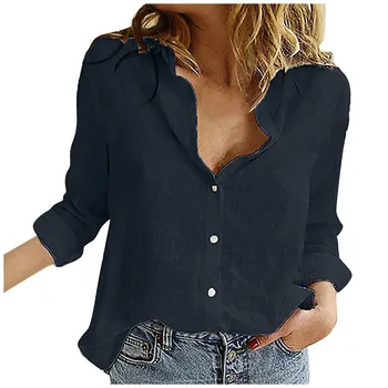 2021 Moda Femei Vrac Camasa Maneca Lunga Solid Butoane Bluza Bumbac Lenjerie de Lucru Ol Casual Rever Sus Blusas Mujer De Moda