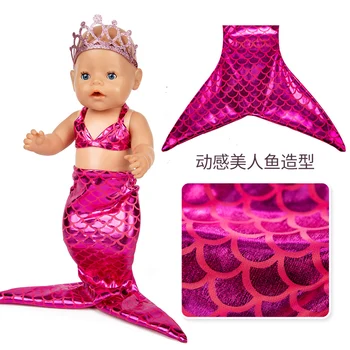 2021 Noi se Potrivesc 18 inch Copil Nou-Născut Haine Papusa Accesorii Coroana Sirenă-O singură Bucată Rochie Costum Pentru Copil Ziua de nastere Cadou