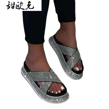 2021 Noua de Pantofi pentru Femei de Vară Stras Sexy Papuci Femei pe Plajă Confortabil Pantofi Deget de la picior Deschis Catarama Plus Dimensiune Sandale 35-43