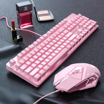 2400DPI roz mecanice reale de la tastatură și mouse-set fete drăguț e-sports de jocuri de calculator periferice 104 taste cu iluminare din spate