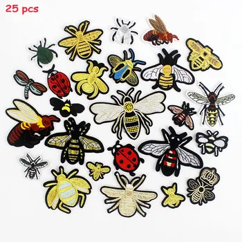 25pcs Amestecat Insectă, Gândac de Albine de Călcat Patch-uri de Pânză Ecusoane Brodate Dungi DIY Aplici pentru Jachete Genti Autocolante