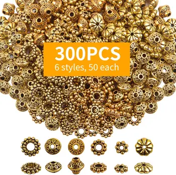 300 de Bucăți de Metal de Aur Antic Distanțier Margele Șirag de mărgele de Cap se Termină Tibetani Ambarcațiuni Margele Vrac Bijuterii pentru a Face Bijuterii, 6 Stiluri