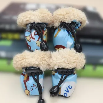 4 BUC Căptușeală Lână animale de Companie de Iarna Cizme de Ploaie Set de Desene animate Impermeabil Anti-Alunecare Pantofi Caine Pentru Catelus Câine Pisică Consumabile