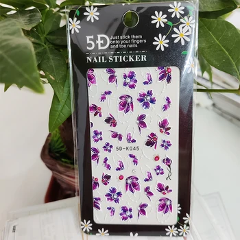 5D Autocolante pentru Unghii Frumoase Violet Floare Albastră Decoratiuni de Arta Unghiilor Stereoscopic Autocolant Accesorii Anaglifă Efect de Design