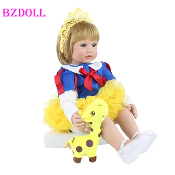60cm Silicon Renăscut Fată Păpușă cu Părul Blond Vinil Toddler Copii Princess Realist High-end Colectie Dress Up Jucărie