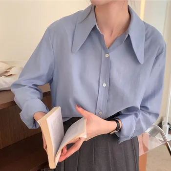 6Colors 2021 primavara toamna femei bluza coreeană stil Șic Monofazate Culoare tricou outwear femei topuri cu maneci Lungi (X1848