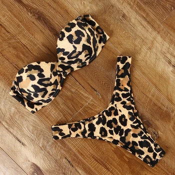 Animal Print Leopard Bikini Push Up Costume De Baie Sexy Femei Bikini Set 2021 Brazilian Tanga Costum De Baie Bandeau Plaja Poarte Costume De Baie