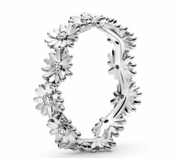 Argint 925 pan Inel Orbitor Daisy Floare Cu Cristal Inele Pentru Femei Petrecerea de Nunta Bijuterii de Moda