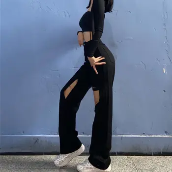 Blugi Femei Y2k Moda Găuri de Talie Mare Femme Pantalon de Epocă Streetwear Liber coreean Pantaloni Denim Rupt Toate-meci de Dans