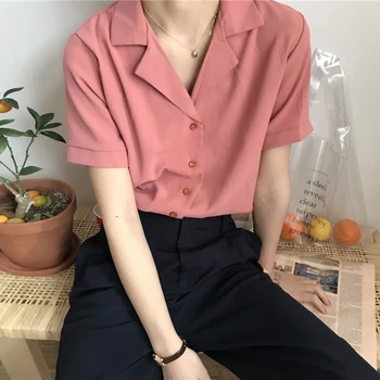 Bluza femei 2021 Vara Tricou Alb Femei de Moda Solid Short Sleeve V-Neck Casual Tricouri Largi coreeană de Moda Doamnelor Topuri