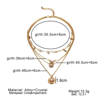 Boemia De Moda Delicate Geometrice Cristal Ciucure Stras Pandantiv Star Multistrat Colier De Aur Femei Cadouri De Craciun