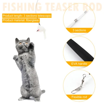 Cat Teaser Baghete Interactive Amuzante Retractabil Pol de Pescuit Bagheta Cat Catcher Teaser Stick Tijă de Jucării pentru animale de Companie Pisoi de Formare Jucărie