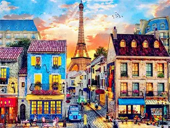 Complet Piața Diamant Rotund Mozaic Turn din Paris Strada Diamant Pictura Franța Orașul Pitoresc 5D Diamant Broderie Cusatura Cruce Decor