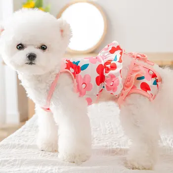 Costum de baie Suspensor Fusta Haine de Câine Rochie de Flori pentru Câini, Îmbrăcăminte de Companie Tinute de Vara Yorkies Print Roz Fată Ropa Para Perro