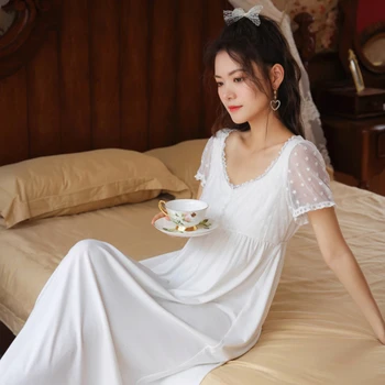 Dantelă Albă Somn Purta Rochie De Noapte Femei Din Bumbac Zână Sleepwear Printesa Neglijeu De Epocă Victoriană Cămașă De Noapte Romantică Body