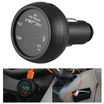 Digital cu LED de Bricheta Auto Voltmetru, Termometru Auto Camion Incarcator USB 12V/24V Contor de Temperatura Voltmetru 3 în 1/ 2 în 1