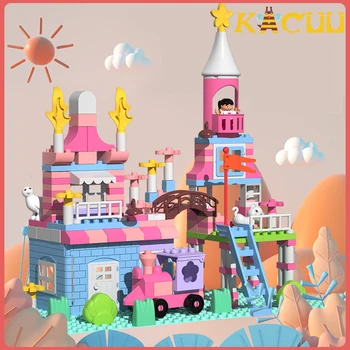 Dimensiuni mari de culoare Roz Princess Castle Blocuri Casă de Jucărie DIY Blocuri Colorate Caramida Cifre Jucarii Pentru Copii Fete de Crăciun Cadou