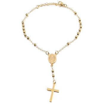 Dolaime Catolică de Culoare de Aur Bratari Bijuterii de Fată sfânta Cruce Doamna Rozariului Brățară Cadou Femei din Oțel Inoxidabil New Sosire GRN76