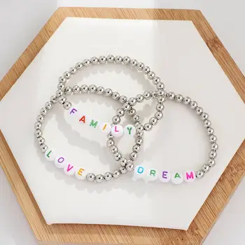 Elastic de Culoare Argintie cu Margele Acrilice Scrisoare Nume Personalizat Bratari pentru Femei Barbati Familia Bijuterii DIY Cadouri de Ziua Tatălui en-Gros