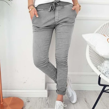Femei Casual Harajuku O Lungime De Glezna Lungime Pantaloni De Vară 2020 Toamna Plus Size Solid Elastic Talie Pantaloni Din Bumbac Pantaloni Negri