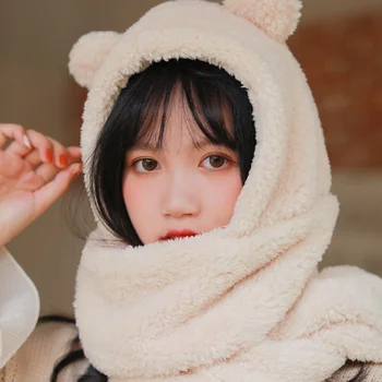 Femei Esarfe Doamnelor Moda Coreeană Urs Drăguț Palarie De Culoare Solidă Cu Gluga Eșarfă Cald 4 Culori