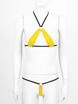 Femei Femme Lenjerie Sexy Bikini Seturi Dantela-up Micro Sutien Topuri Cu T-Spate Slip Swimwears costume de Baie O-ring Conectat Lenjerie