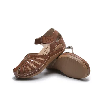 Femei Sandale De Vară 2021 Moda Velcro Sandale Femei Retro Baotou Romen Sandale Femei Platforma Wedge Sandlas Plus Dimensiunea 43