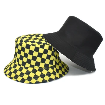 FS 2021 Moda de Vară Galben Carouri Găleată Pălării Pentru Femei, Bărbați Hip Hop Capace fata-verso Panama Capac Streetwear Palarie de Soare Bob Femme