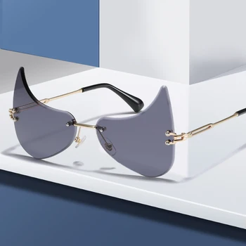 Fără ramă Ochi de Pisica ochelari de Soare Brand de Lux de Design Femeile Metal Personalitate ochelari de Soare Moda Nuante UV400 Ochelari de oculos de sol