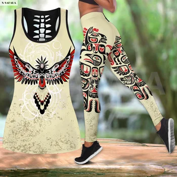 Haida Culturii Tatuaj Două Piese Yoga Set Femeile de Imprimare 3D Vesta Gol Rezervor de Top Talie Mare Legging Vara Casual Sport