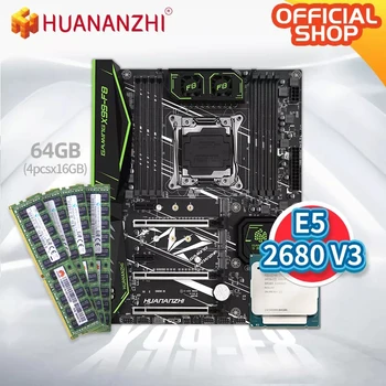 HUANANZHI X99 F8 X99 Placa de baza cu procesor Intel XEON E5 2680 V3 cu 4*16G DDR4 RECC memorie kit combo set NVME SATA USB 3.0