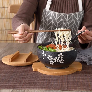 Japoneze Castron De Taitei Instant Veselei Din Sala De Mese Tacamuri Salata Castron Ceramic Aduce Din Lemn, Lingura Din Lemn, Bețișoare.