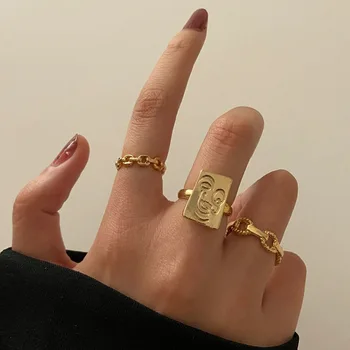 KSRA Neo-Gotic 3Pcs/set Lanț de Inele Pentru Femei de Aur Geometrică Pătrat Monedă Ciolan Inel Degetul Bijuterii Accesorii