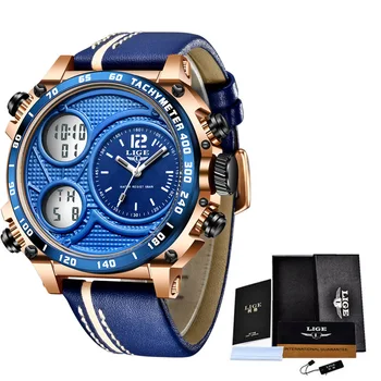 LIGE Bărbați Ceasuri de Top de Brand de Lux LED-uri Impermeabil Sport Cronograf Moda Afișaj Dual din Piele Luminoasă Ceas Militar Pentru Bărbați