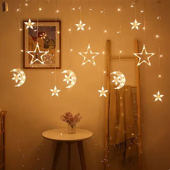 Luna Steaua Ghirlandă cu LED-uri Perdea de Lumini Zână Șir de Crăciun, Anul Nou, Petrecere de Nunta Ramadan Decor pentru Acasă plafonierei