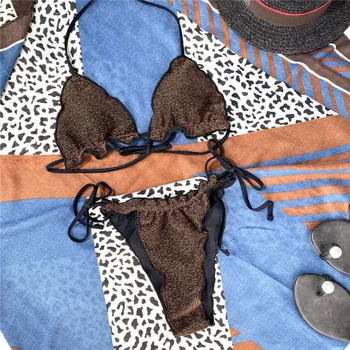 Lurex urechi de lemn plisate dantelă sexy costume de baie de vară 2021 noua moda femei split doamnelor costume de baie bikini beach îmbrăcăminte pentru femei
