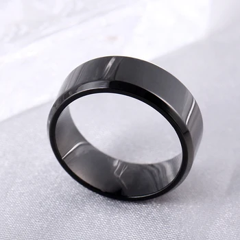 MANGOSKY 8mm Bright Polish Black Titanium Ring For Men